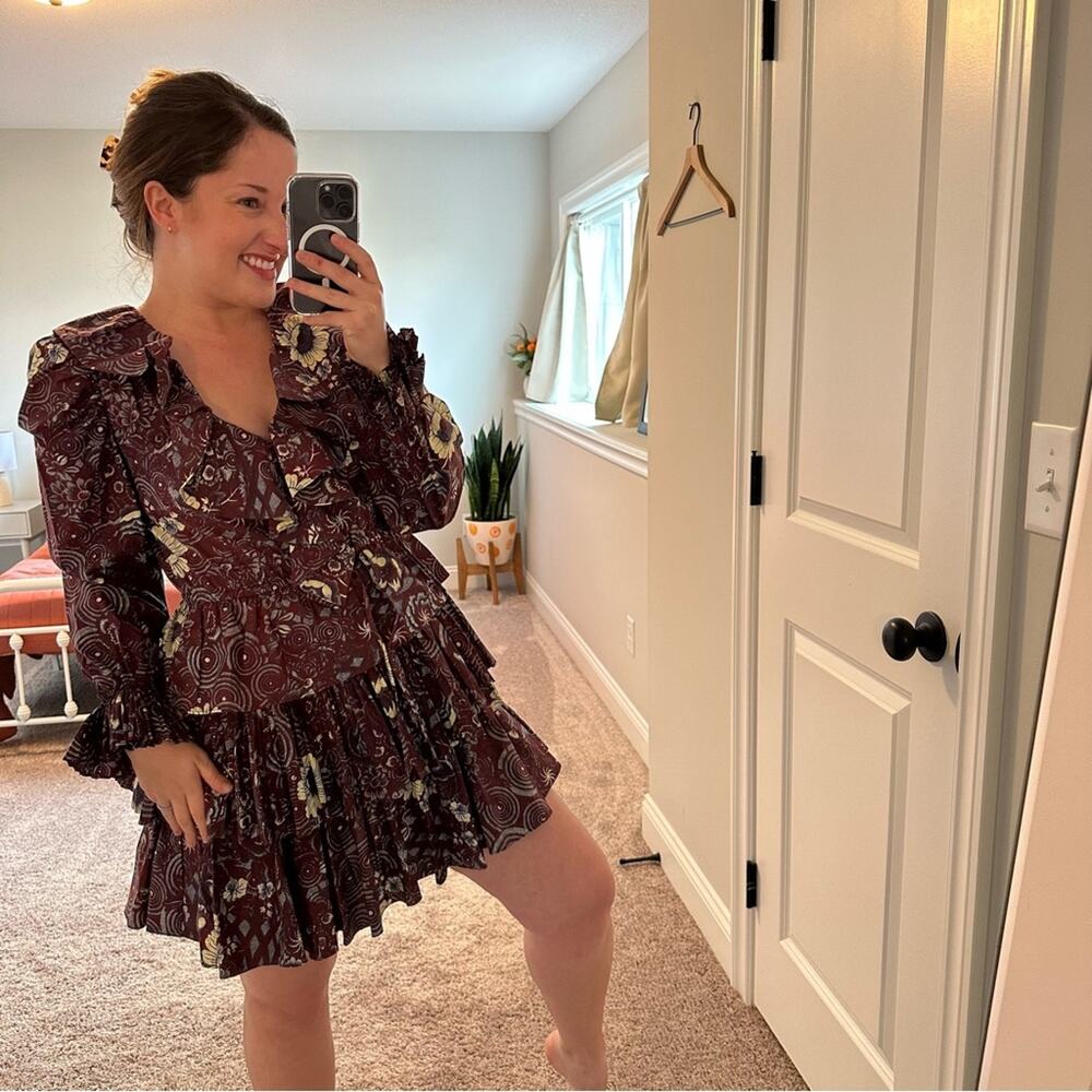 Ulla Johnson Maroon Blue Floral Long Sleeve Mini Dress 2 - Picture 6 of 12